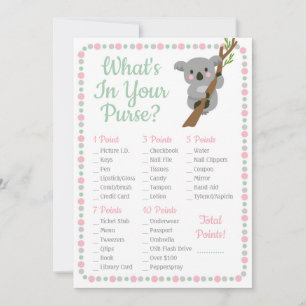 Carte Koala Bear What's In Your Purse Douche Jeu rose