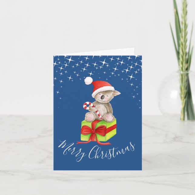 Carte koala de Noël et cadeau whimart bleu (Devant)