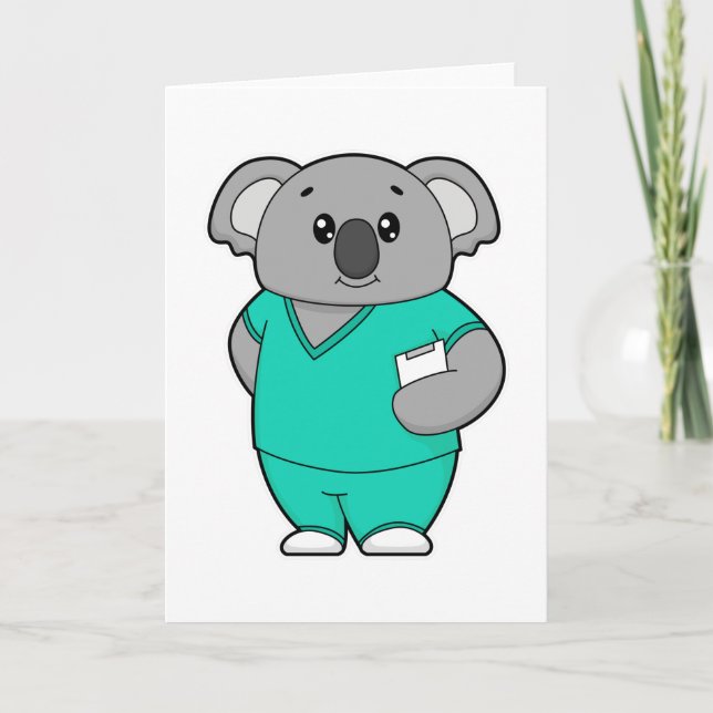 Carte Koala en infirmière avec bloc-notes (Devant)