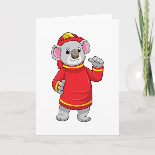 Carte Koala en pompier avec casque (Devant)