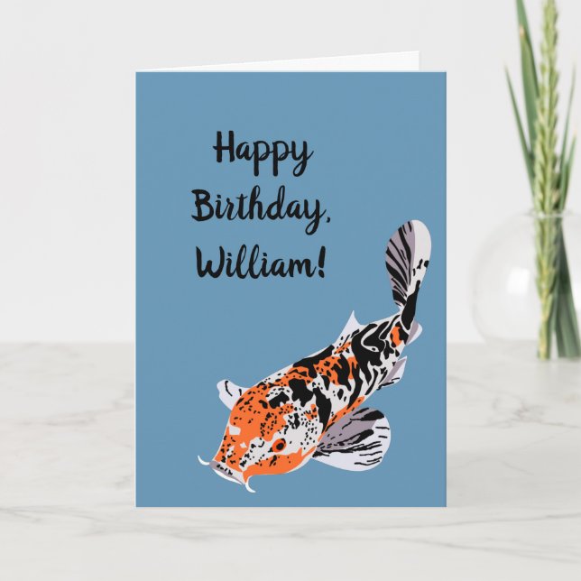 Carte Koi Fish Illustration Orange et Bleu Anniversaire (Devant)