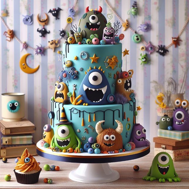 CARTE KOOKY MONSTERS CAKE ANNIVERSAIRE DE ENFANT DÉCORÉE (Créateur téléchargé)