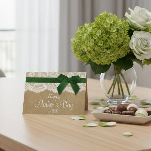 Carte Kraft, dentelle et boue verte Bonne fête des mères