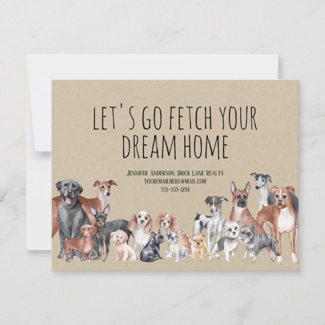 Carte Kraft Papier Immobilier Chiens Marketing (Devant)