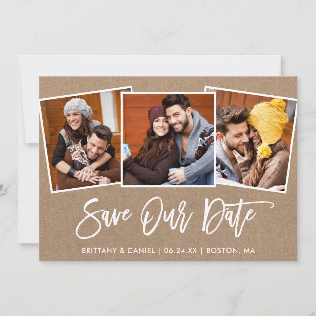 Carte Kraft pour Sauvegarder la Date avec Photo et (Devant)