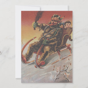 Carte Krampus enlève les enfants en traîneau