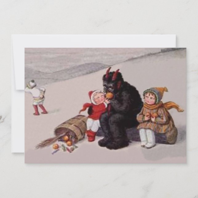 Carte Krampus Jouant Avec Des Enfants Neige (Devant)