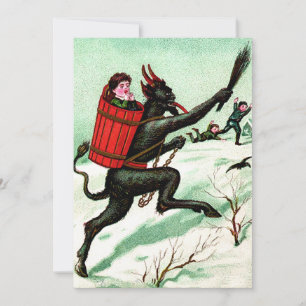 Carte Krampus poursuivant les mauvais enfants Hiver Neig