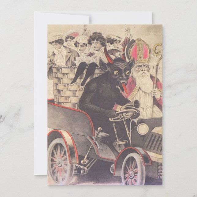 Carte Krampus & Prêtre Conduite Avec Des Enfants (Devant)
