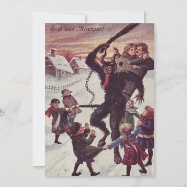 Carte Krampus Punissant les enfants Neige (Devant)