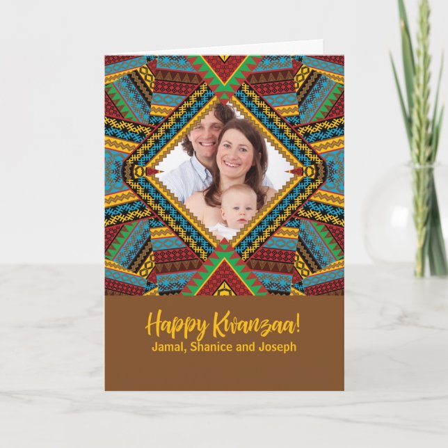 Carte Kwanzaa Photo personnalisée et nom de couleur vive (Devant)