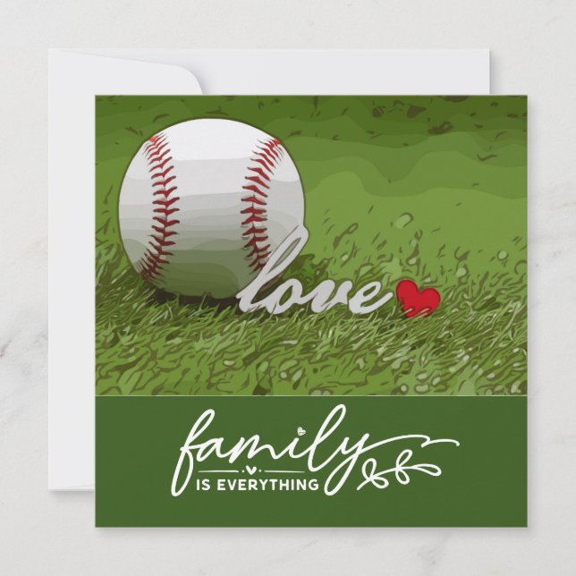 Carte La famille de baseball tout avec amour sur vert (Devant)