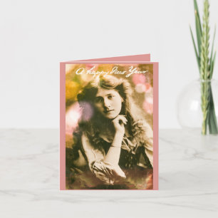 Carte La femme du Nouvel An vintage en rose