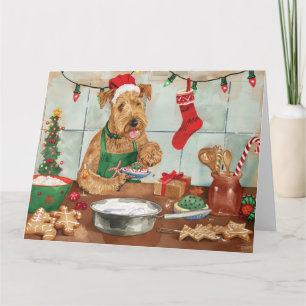 Carte La fête de Noël du Terrier Airedale en cuisine : u