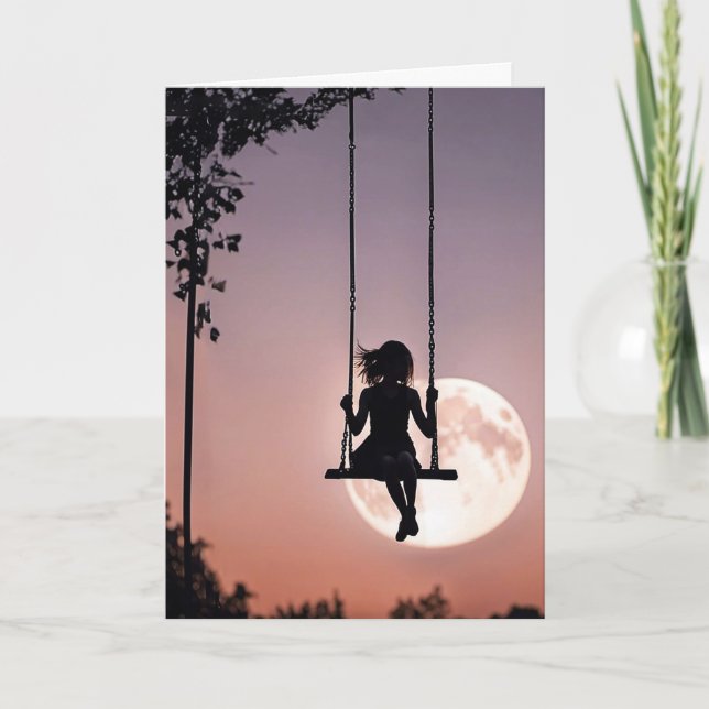Carte La fille en train de chanter avec la lune penser à (Devant)