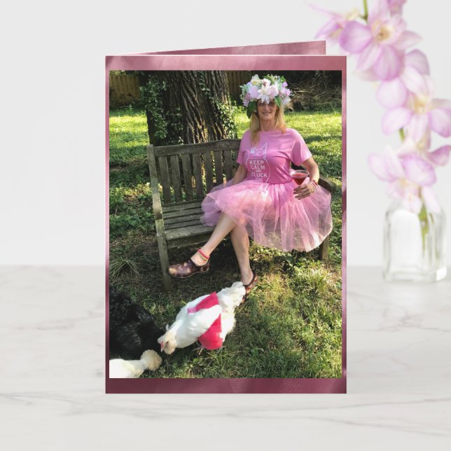 Carte La folle dingue poule PINK - Joyeux anniversaire (Orchidée)
