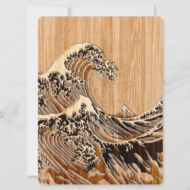 Carte La Grande Vague Hokusai Style Bamboo Bois (Devant)