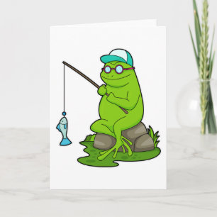 Carte La grenouille comme pêcheur avec la canne à pêche 