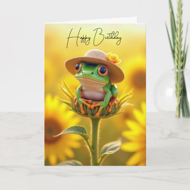 Carte La grenouille d'anniversaire d'un ami sur un bourg (Devant)