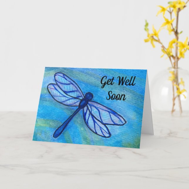 Carte La libellule bleue va bien bientôt (Fleur jaune)