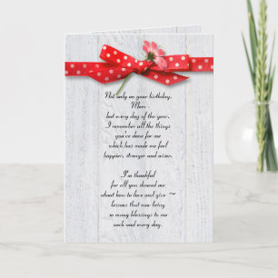 Carte La marguerite d'anniversaire de maman sur ruban et