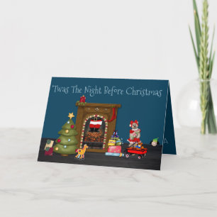 Carte La Nuit Avant Noël Avec Basset Dormant, Feu
