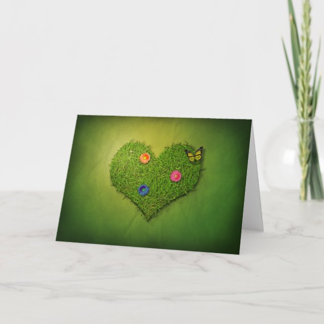 Carte La pelouse en forme de coeur fleurit le papillon (Devant)