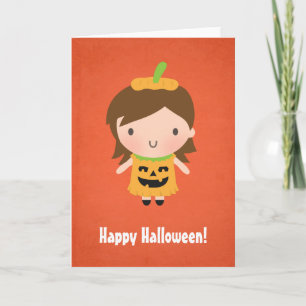 Carte La petite fille mignonne de citrouille badine