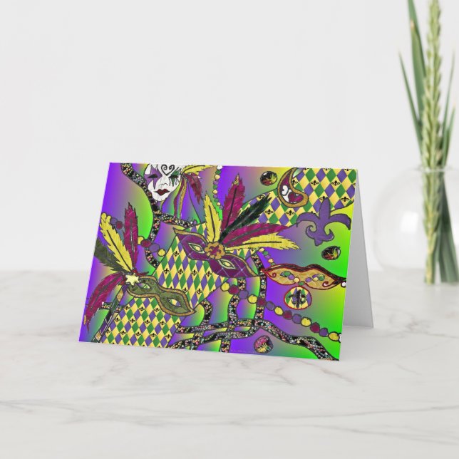 Carte La plume psychédélique de mardi gras masque (Devant)