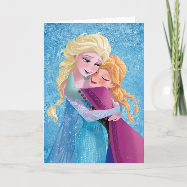 Carte La Reine des neiges Anna et Elsa | Étreinte (Devant)