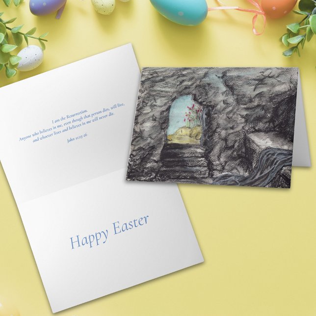 Carte La résurrection chrétienne de Pâques Peinture de t (Easter christian resurrection empty tomb painting bible quote folded holiday greetings card)