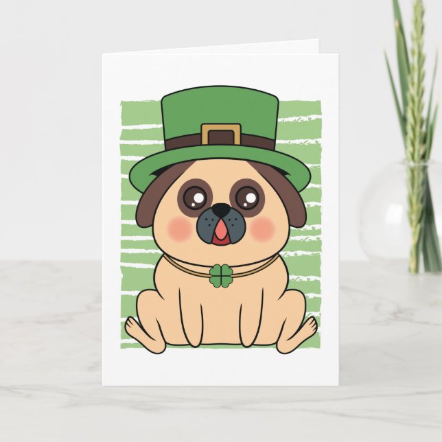 Carte La Saint-Patrick Chien Pug Chanceux Trèfle (Devant)