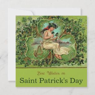 Carte La Saint-Patrick Vintage Fille aux Trèfles 