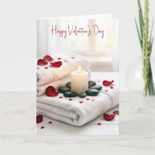 Carte La Saint-Valentin au spa avec des pétales de rose