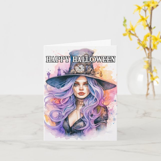 Carte La sorcière | Bonne Halloween (Fleur jaune)
