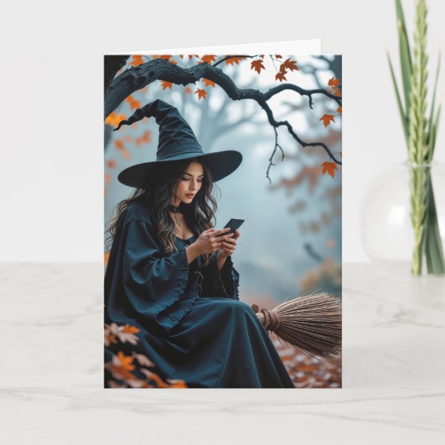 Carte La sorcière d'Halloween sur sa chambre et textos (Devant)