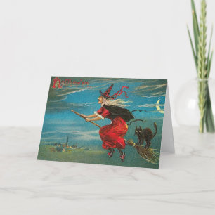 Carte La sorcière et le chat sur le Broomstick