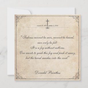 Carte La tristesse ne peut pas être vue - Funeral Vintag