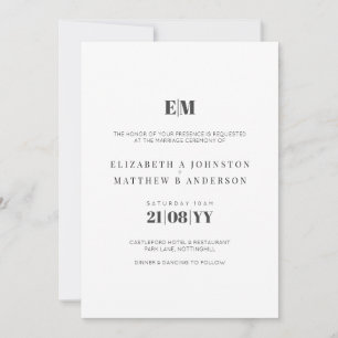 Carte La typographie du budget Noir Blanc Mariage Invite