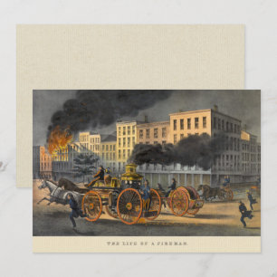 Carte La vie d'un pompier Vintage 1860s Lithograph