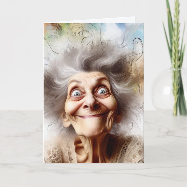Carte La Vielle Dame Folle Pour Avoir Plus Anniversaire (Devant)