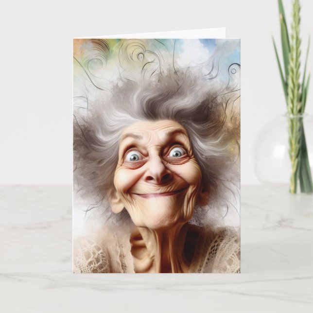 Carte La Vielle Dame Folle Pour Avoir Plus Anniversaire (Devant)