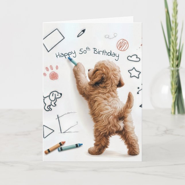 Carte Labradoodle Doodling pour 50e anniversaire (Devant)