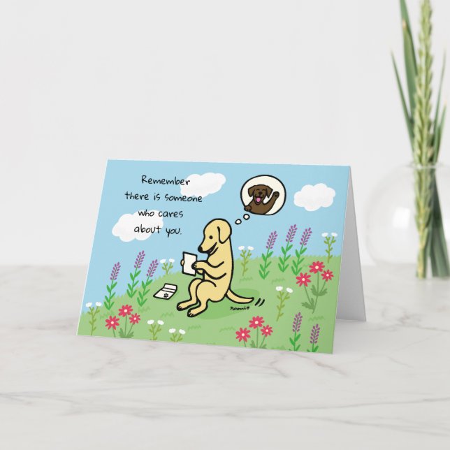 Carte Labrador jaune et lettre que quelqu'un prend soin (Devant)