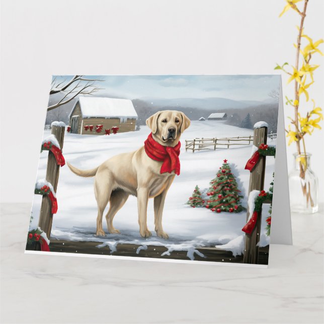 Carte Labrador Retriever Dog in Snow Christmas (Fleur jaune)