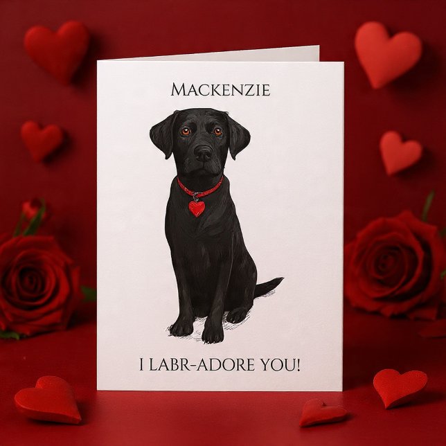 Carte  Labrador With Love Heart Adore You Personalized (Labrador Dog With Love Heart Adore You Card by Ricaso - Cute personalized card ideal for valentines)