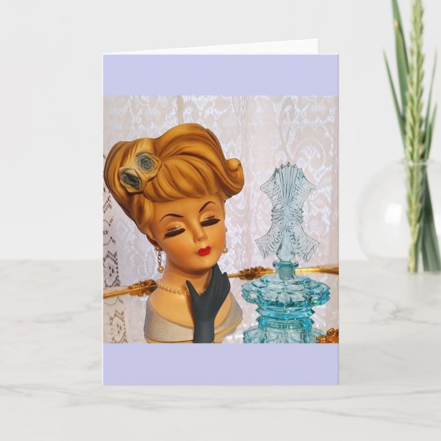 Carte Lady Head Vase Bleu Rose Parfum bouteille Glam (Devant)