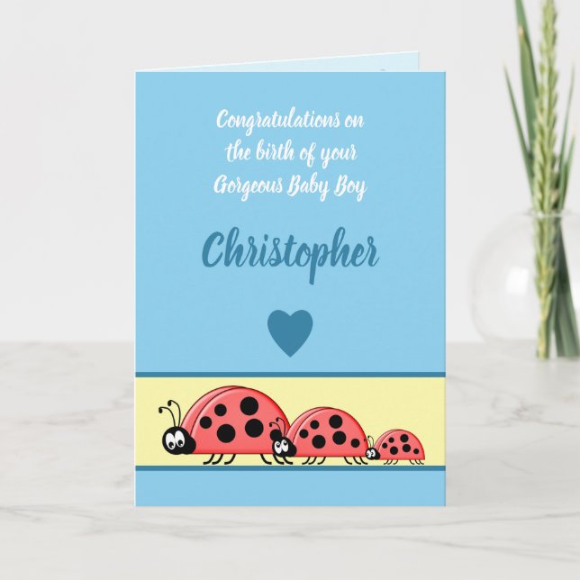 Carte Ladybirds nouveau bébé félicitations bleu (Devant)