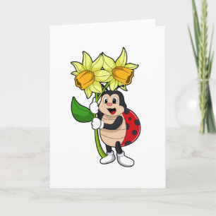 Carte Ladybug avec jonquille de fleurs
