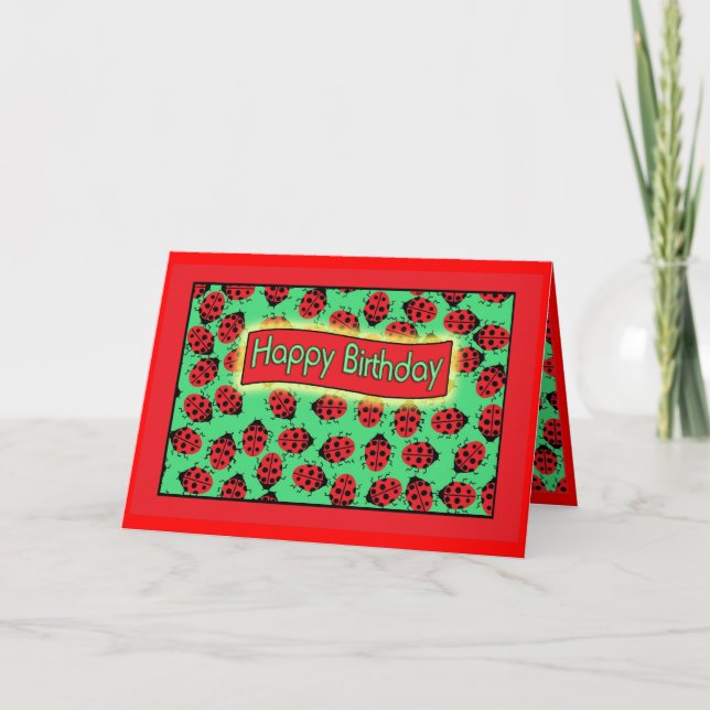 Carte ladybugs joyeux anniversaire. (Devant)